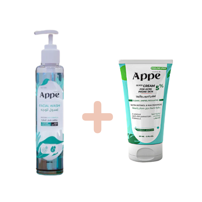 ابى غسول دهنى 250مل+كريم جلايكو 60مل عرض - Appe Facial Wash Oily Skin 250 ml + APPE Glyco Cream 60 ml (1+1) Offer