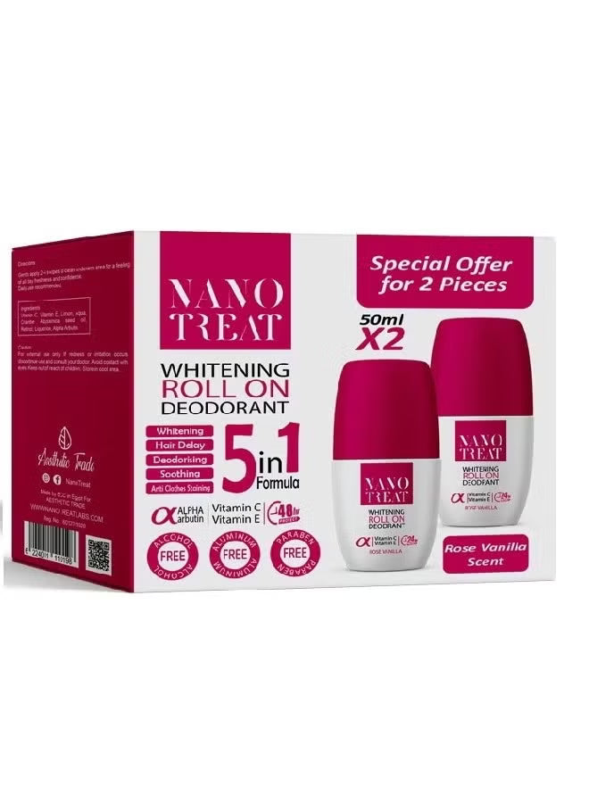 نانو تريت رول اون 50مل روز فانيليا عرض 2ق - Nano Treat 2Pcs Deodorant Roll On Rose Vanilla Scent 50ml