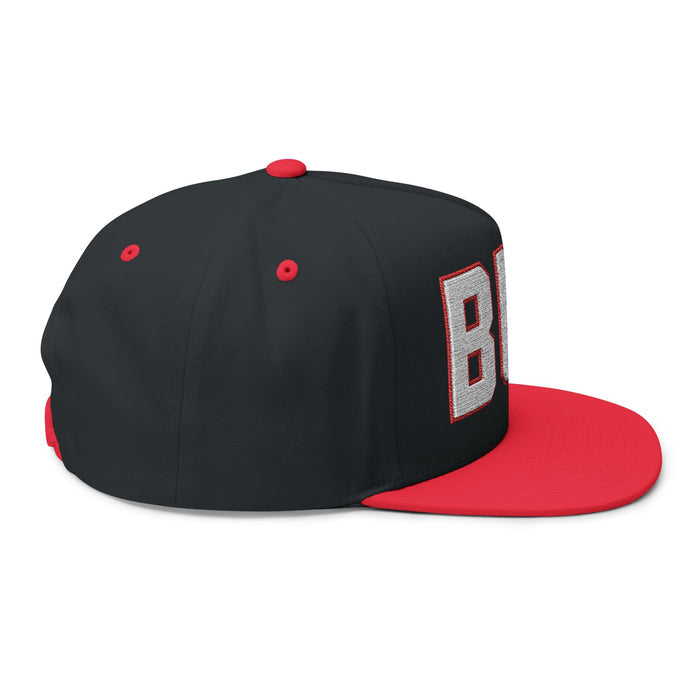 Buffalo Flat Bill Hat – BUF Black & Red Snapback Cap | Retro Varsity Embroidered Hat | Teesrus716