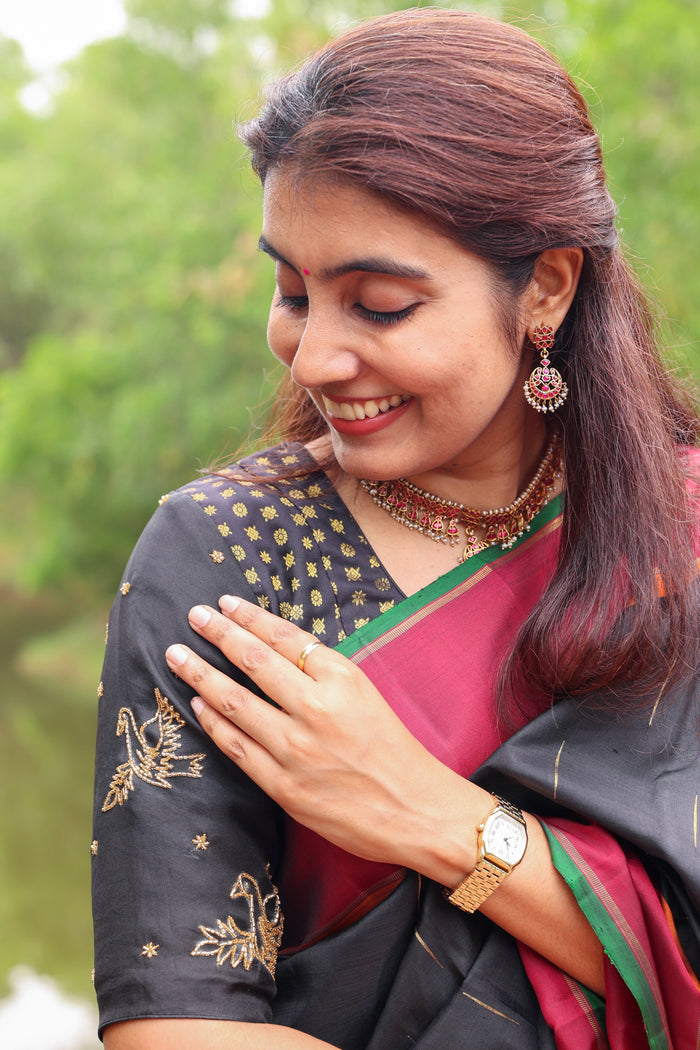 Chidiya Silk Blouse - Black