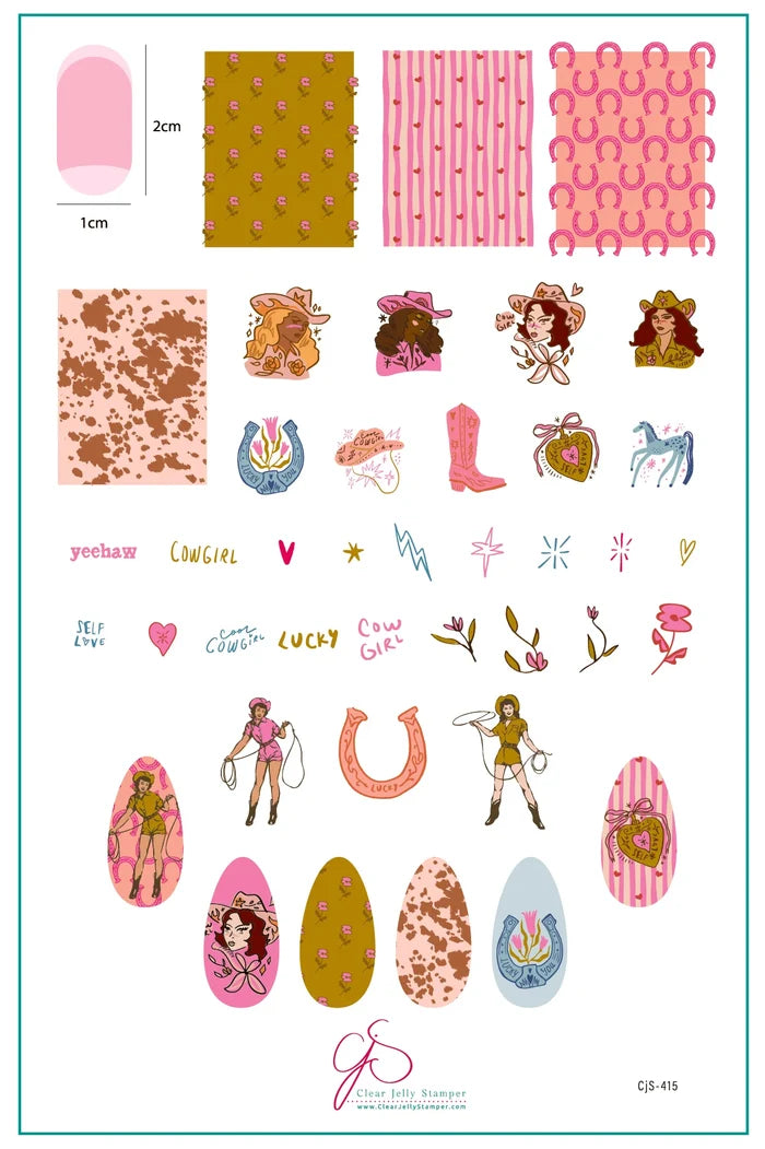 CjS-415 Cool Cowgirl | Clear Jelly Stamping Plate