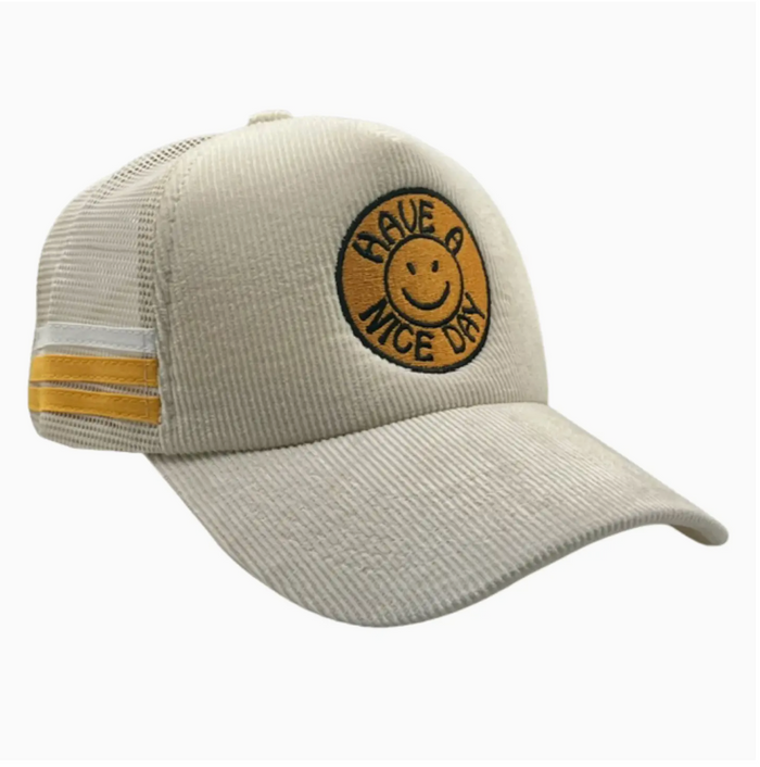 D Have A Nice Day Patch Corduroy Trucker Hat