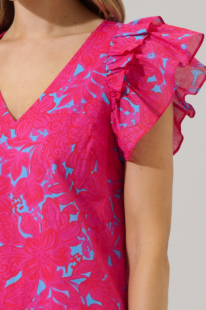 Delina Floral Tiffy Ruffle Top