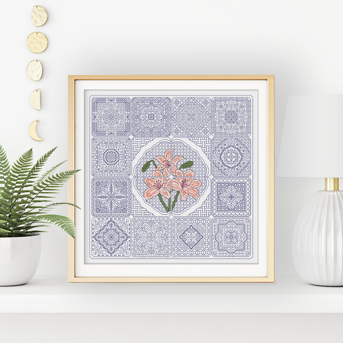 Dutch Tiles - Lily Blackwork Pattern by Peppermint Purple
