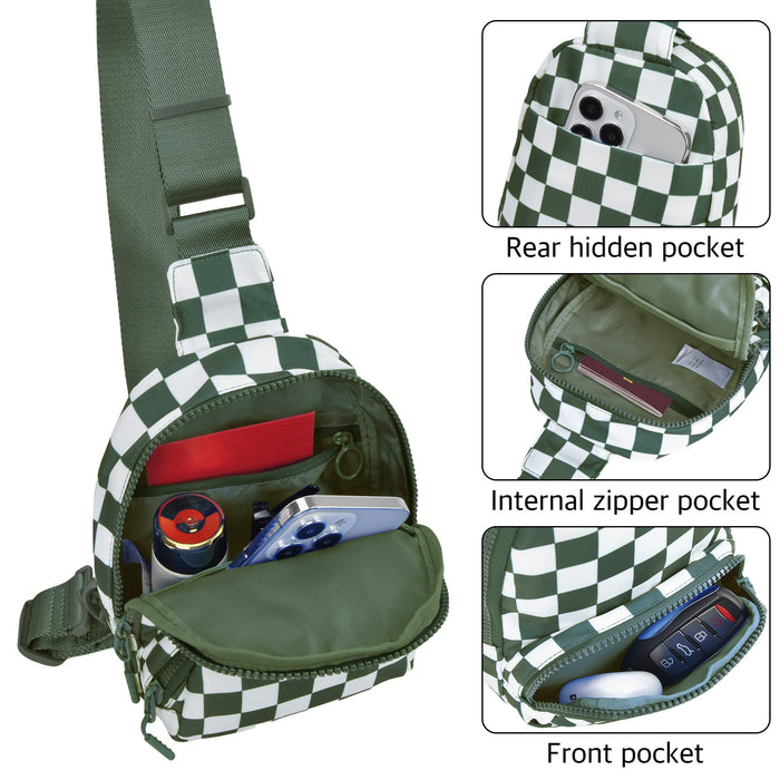Green Small Checkered Sling Fanny Pack