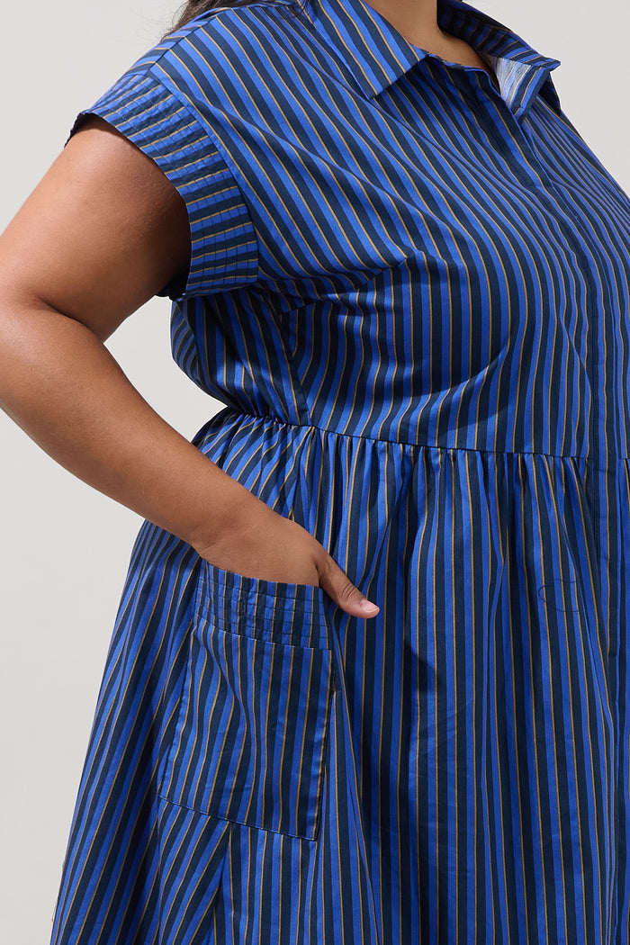 Grenola Button Up Midi Dress Stripe Curve