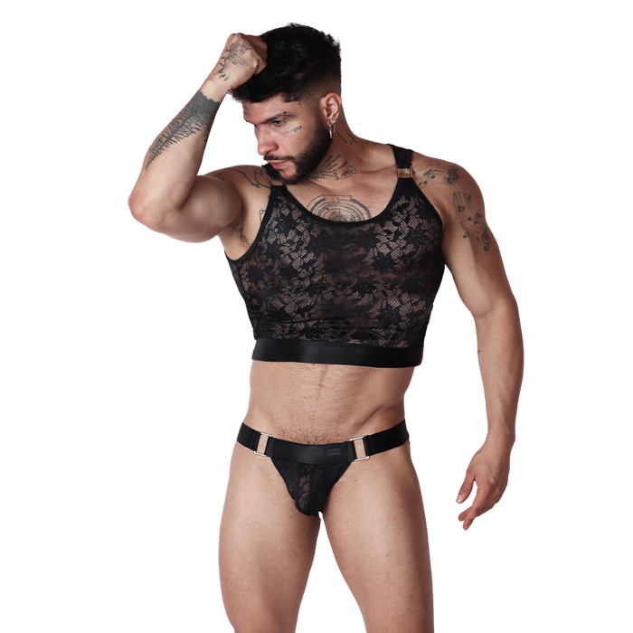 Illusion Black Crop Top en modelo de Gigo Underwear