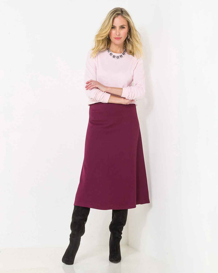 Isla Wool Blend Pull On Skirt - Claret - The Classic Boutique