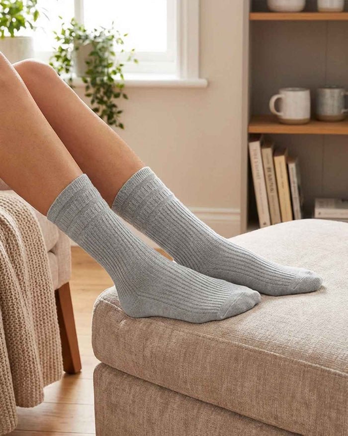 Ladies Wool-Rich Soft Top Socks - Light Grey - Country Collection