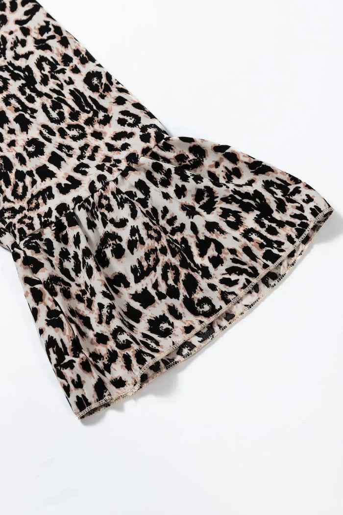 Beige Leopard Print Tiered Wide Sleeve Maxi Dress - Dresses/Maxi Dresses