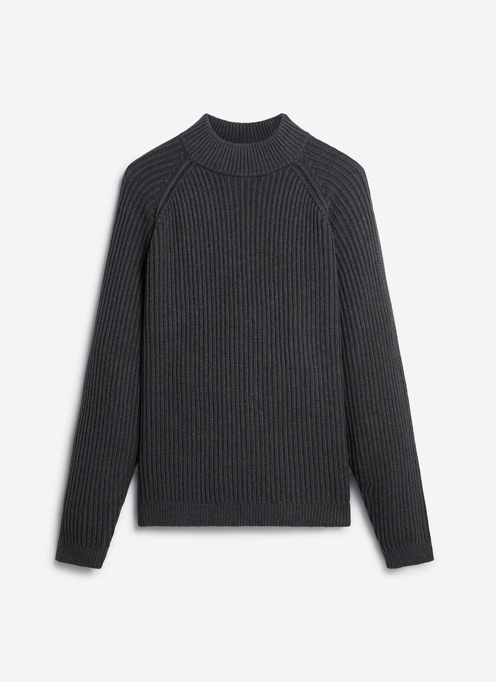 The Percival Library Turtle Neck in charcoal, a cotton-wool blend knit with a ribbed texture, shot on a plain background.