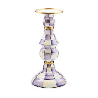 Mackenzie-Childs Pillar Candlestick Violet Check