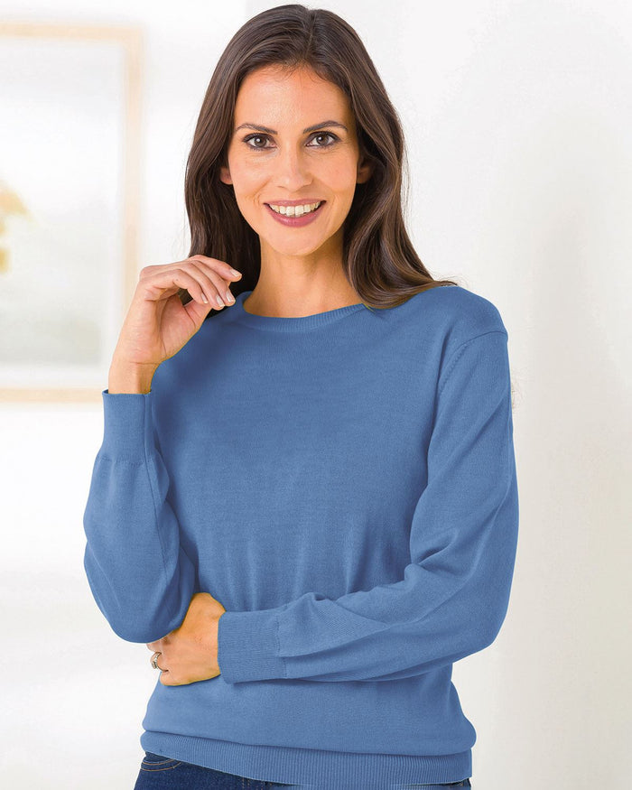Merino Wool Crew Neck Jumper - Bluebell - The Classic Boutique