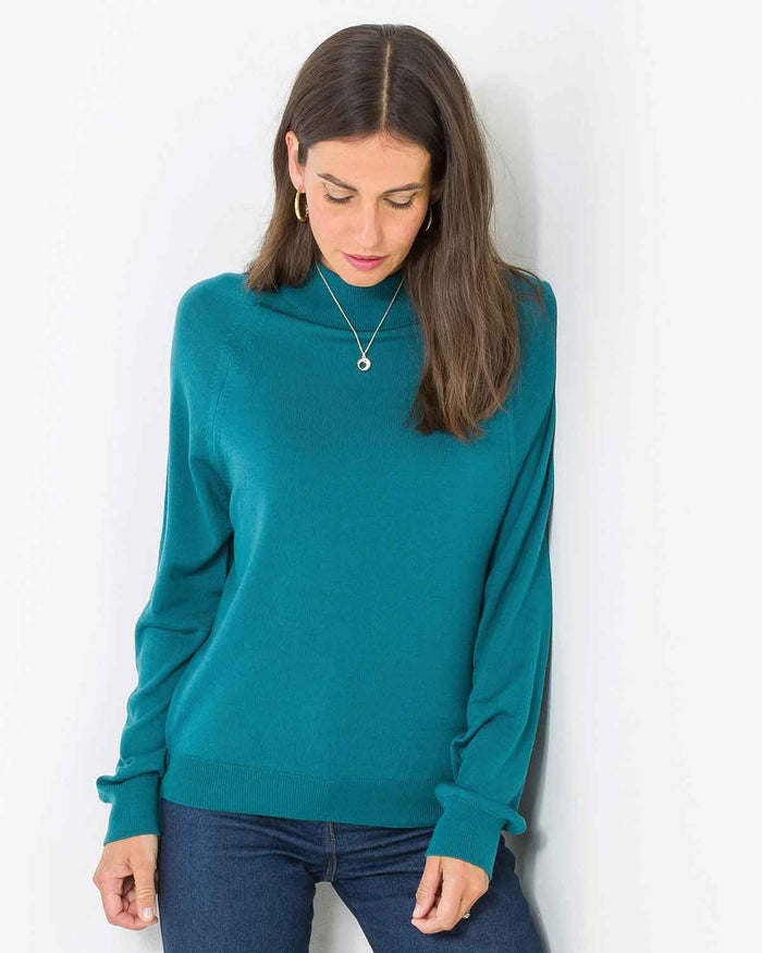 Merino Wool Turtle Neck Jumper - Teal - The Classic Boutique