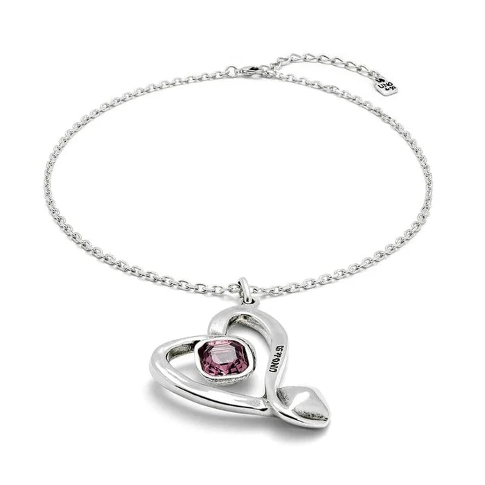 chain necklace with large heart and pink stone