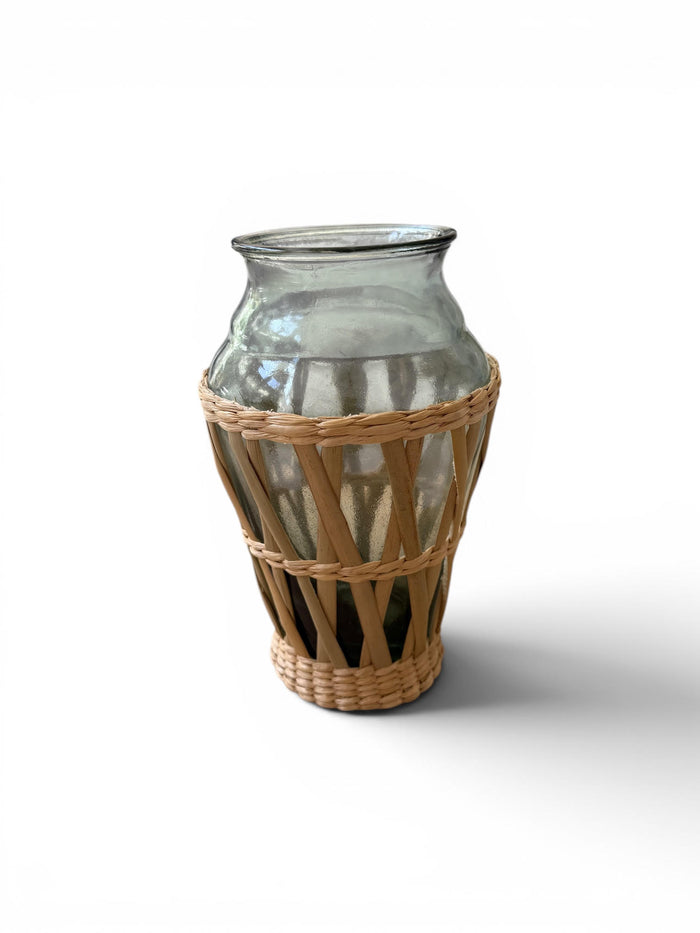 NS Woven Raffia Glass Vase