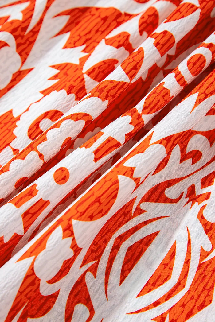 Shop Orange Boho Geometric Printed Long Sleeve Maxi Dress at eAura