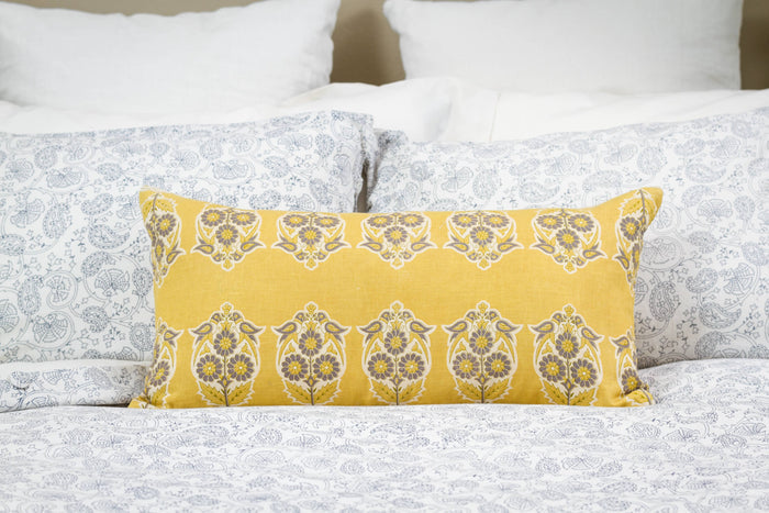 Parakeets Yellow/Slate Lumbar Pillow Cover