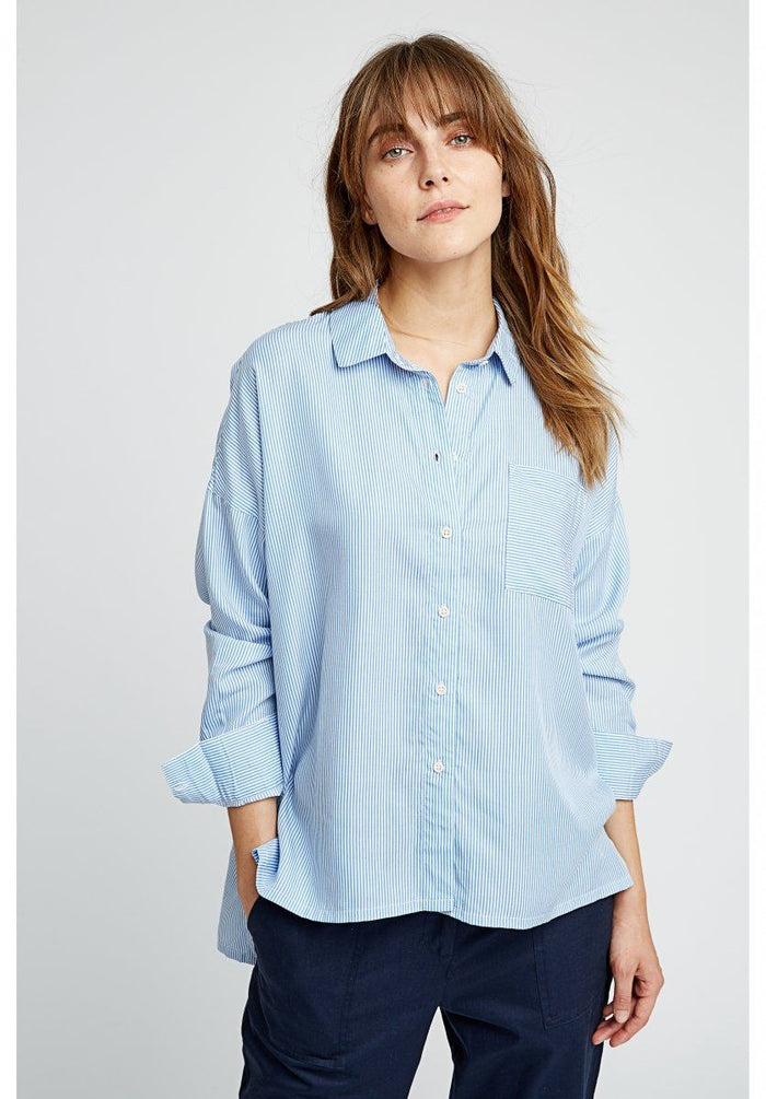 People Tree - Alice Stripe Shirt - Chemise à Rayures - Bleue et Blanche-Tops-V305UW