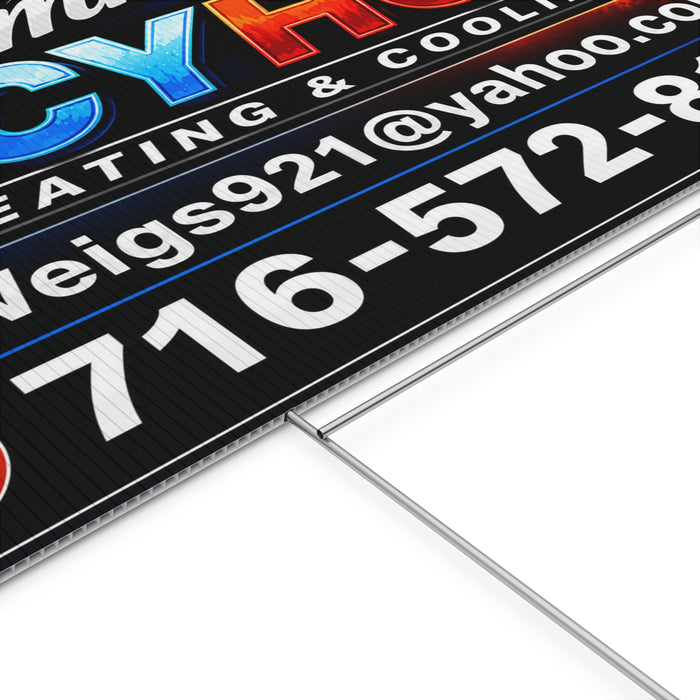 Plastic Yard Sign — Jimmy's Icy Hot Heating & Cooling Business Sign with Contact Info