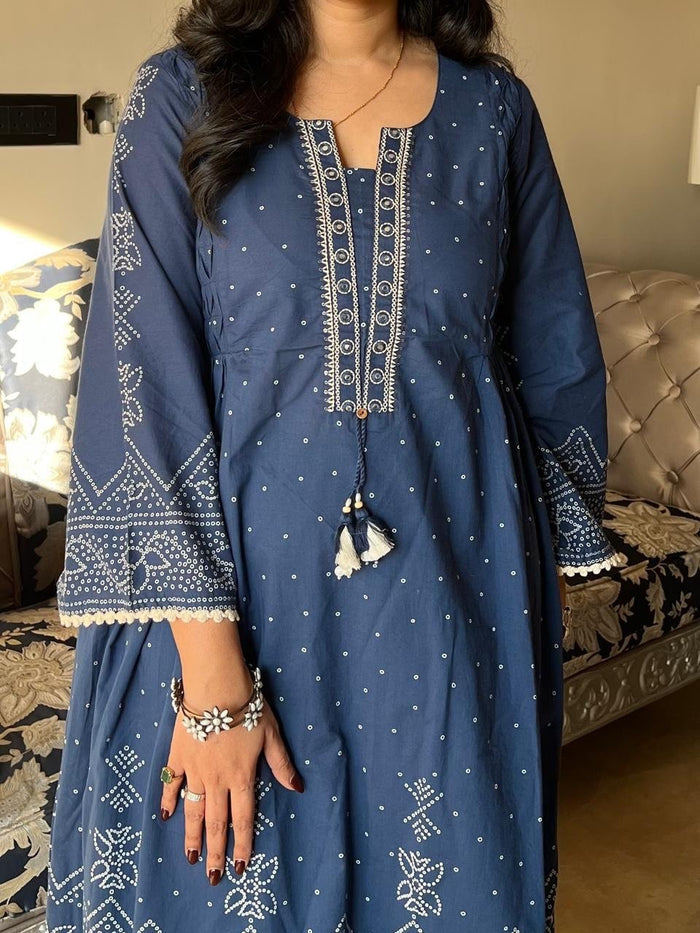 Ramaya Bandhej Flared Set- Blue