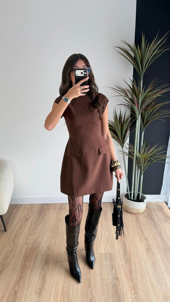 Robe cintrée à manches courtes choco DS.Sélection