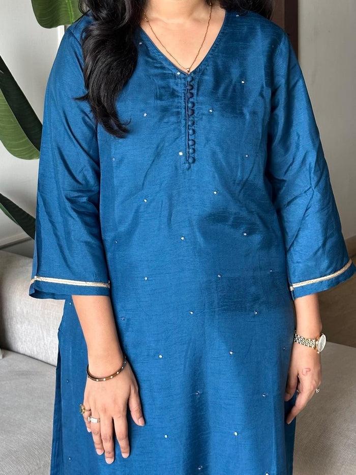 Ruhaana Mul Chanderi Luxe Set- Electric Blue