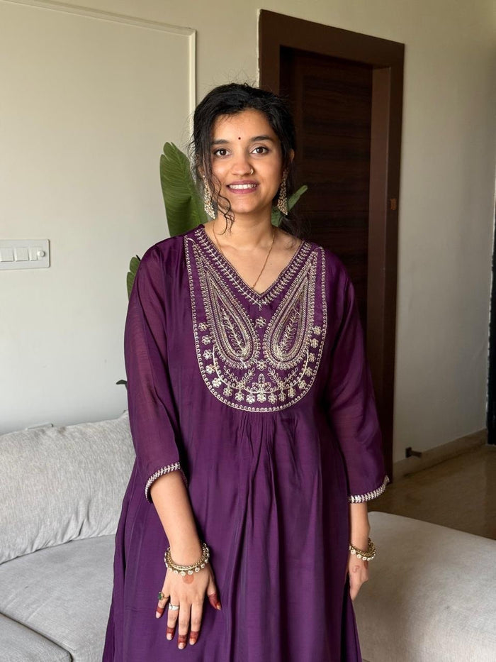 Saavra Mul Chanderi Luxe Set- Violet
