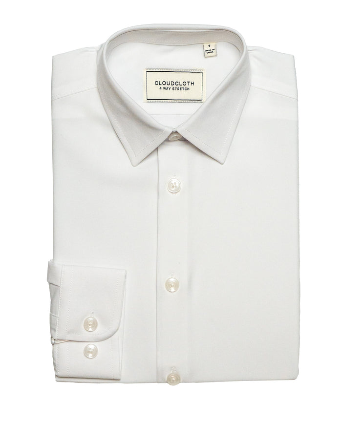 SH9801B White Only - 4 Way Stretch Solid Shirt Slim Fit