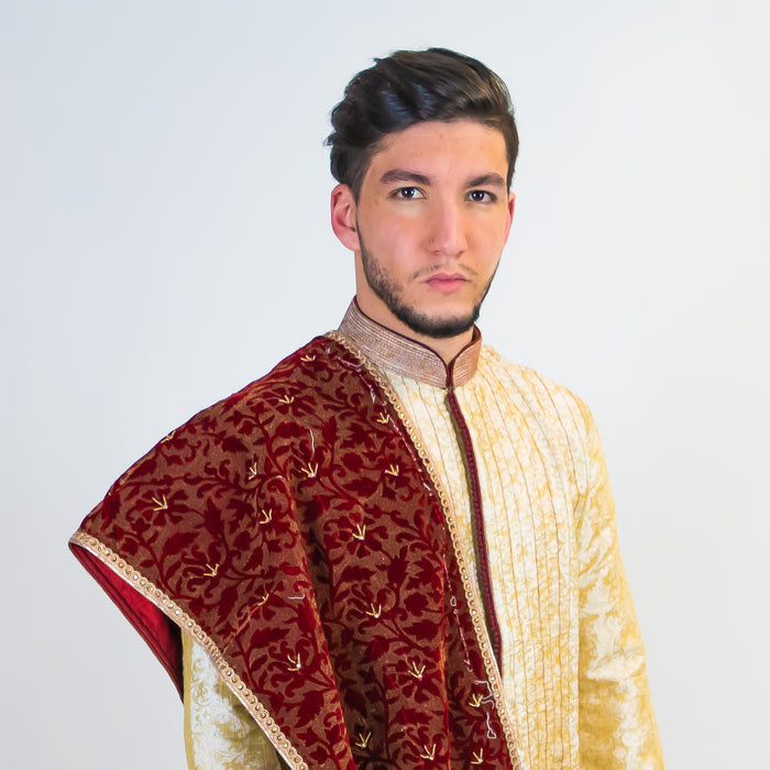 Silk Embroidered Maroon Velvet Scarf