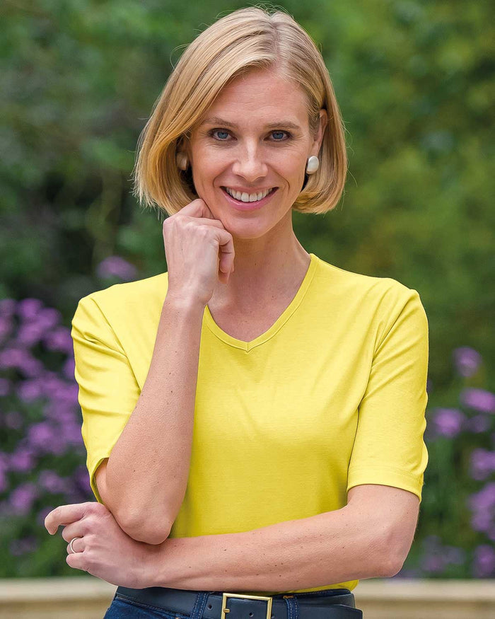 Silky Cotton V Neck Top - Celery - Country Collection