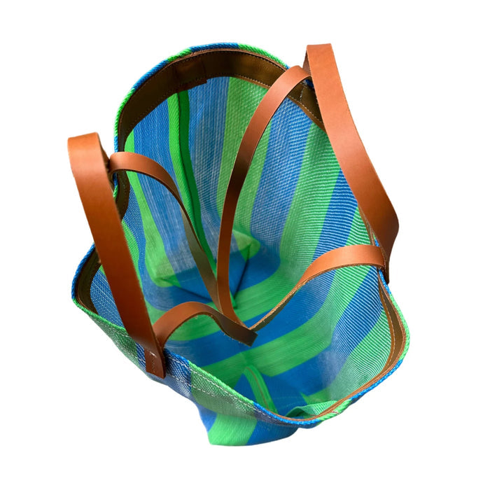 Small Recycled Plastic Market Tote Bag in Green and Blue