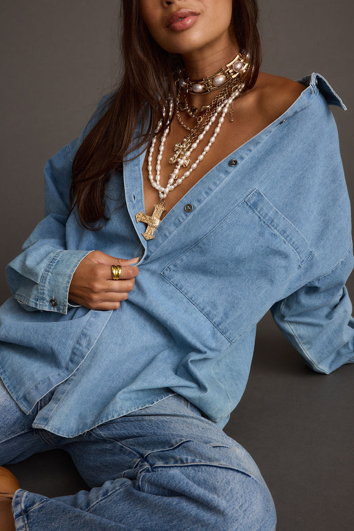 Lifestyle shot of the shirt styled for day-to-night versatility.