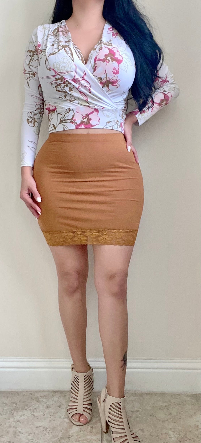 Terracotta Lace Hem Mini Skirt