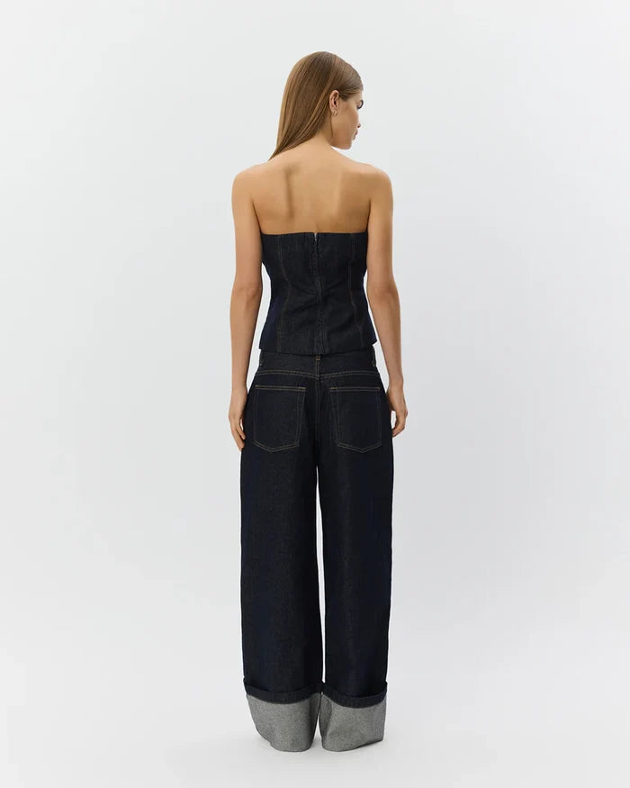 Tille Raw Denim Corset Top - Dark Denim Blue