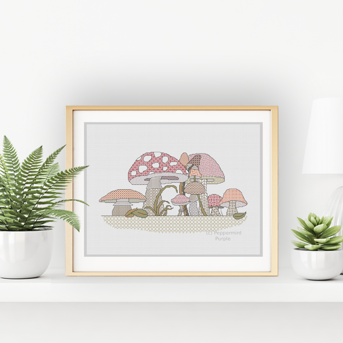Toadstool Troop Blackwork Blackwork Pattern by Peppermint Purple
