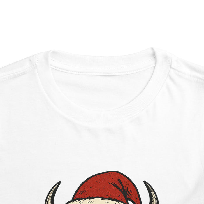 Toddler Tee — Buffalo Head in Santa Hat Christmas Shirt