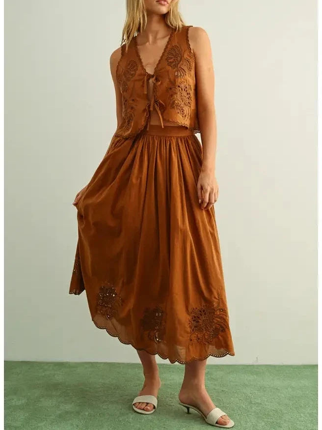 Victoria Embroidery Tied in Front Sleeveless Top