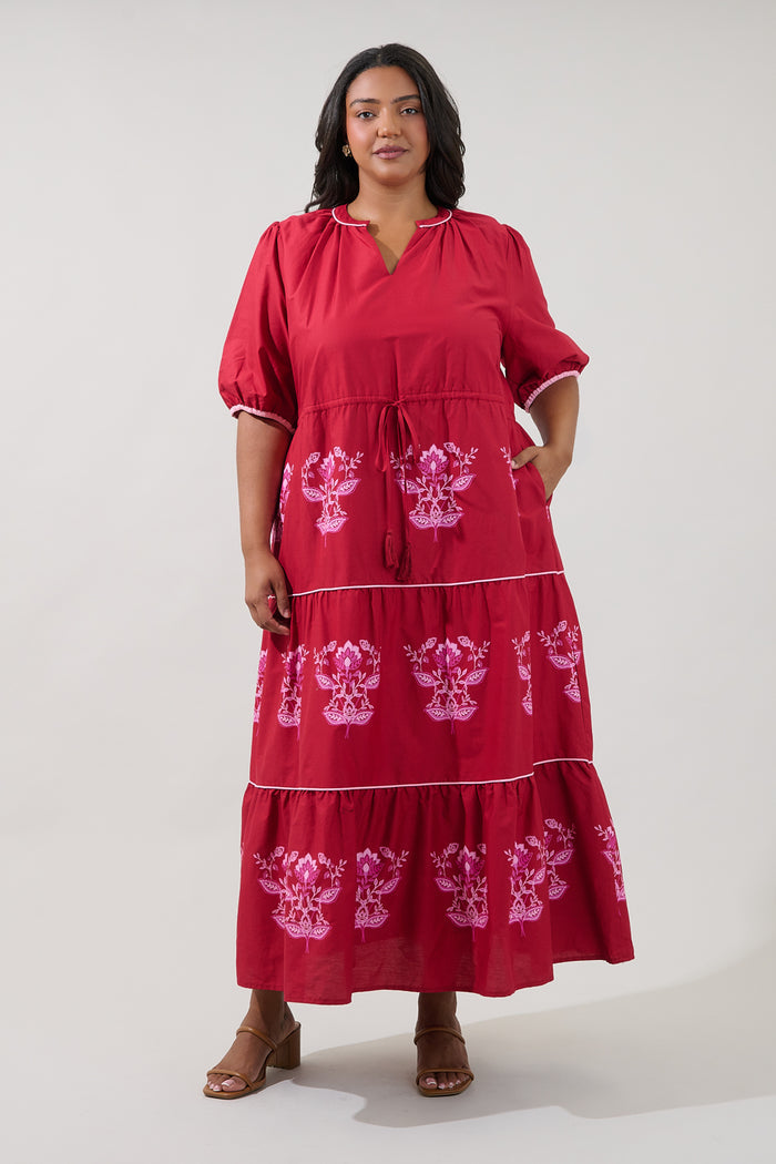 Vonie Tiered Midi Dress Rosewood Curve