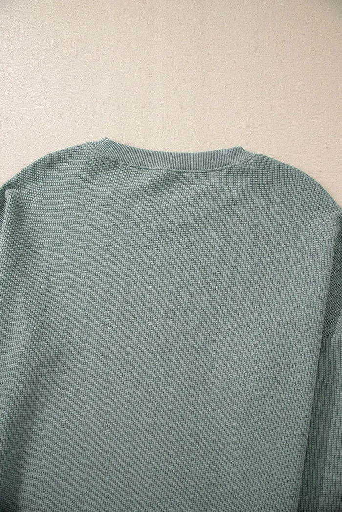 Shop Waffle Knit Drop Shoulder V-Neck Top at eAura