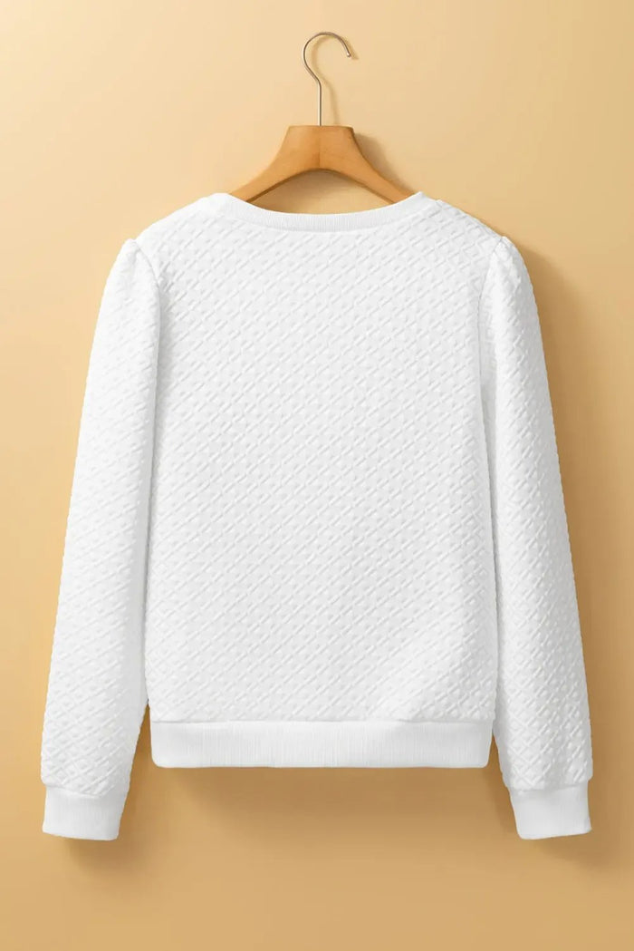 Shop White Textured Puff Long Sleeve Round Neck Top at eAura