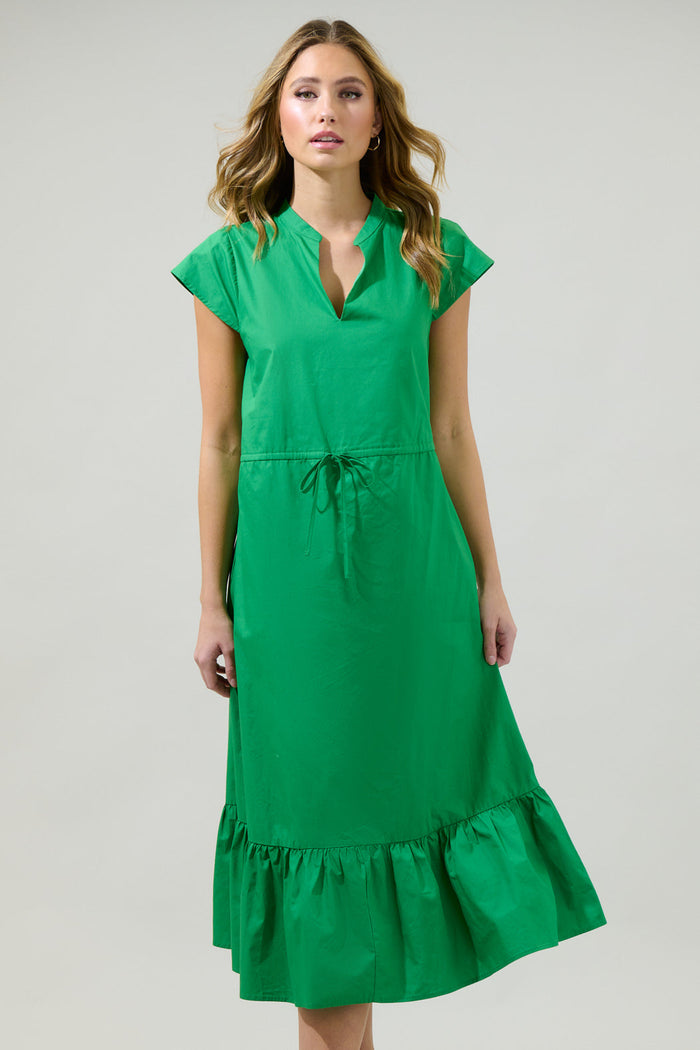 Willow Dust Split Neck Midi Dress