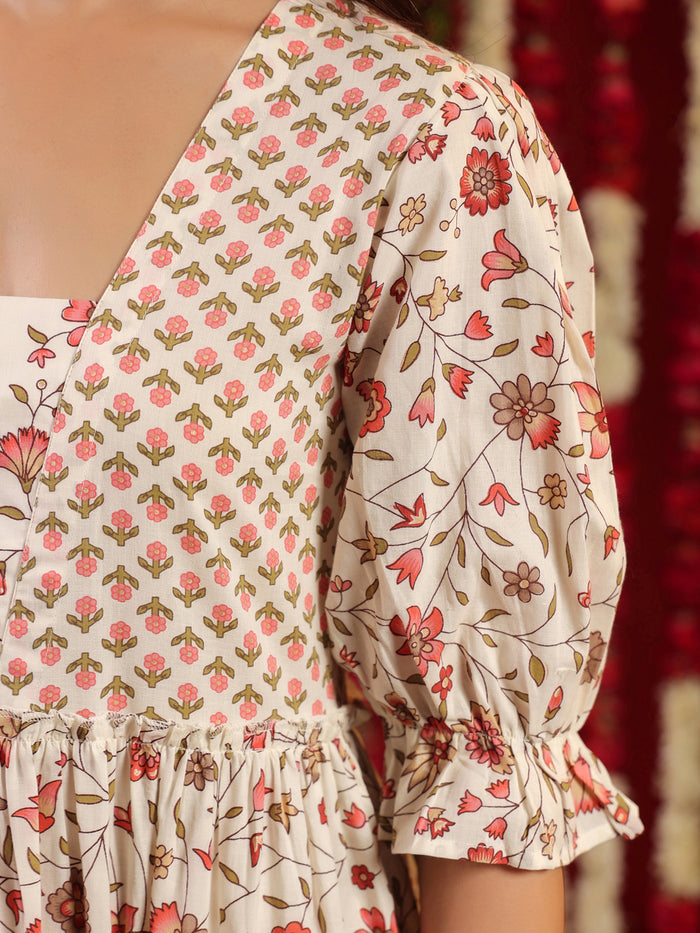 Women's Cotton Tiered Kurta with Straight Trousers