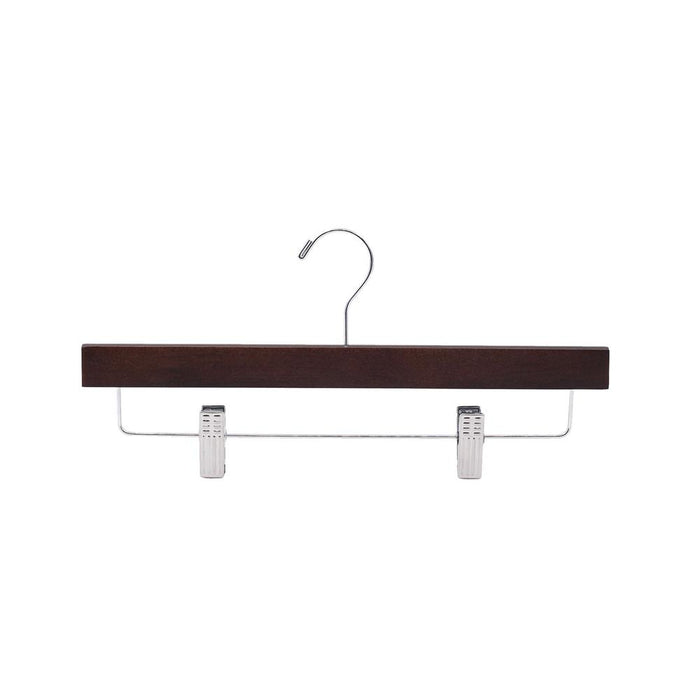 Wooden Pants Hangers 30 Pack - Non-Slip Clips, Swivel Hook, Retro Brown