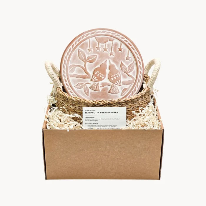 WS Handmade Bread Warmer & Wicker Basket - Lovebirds Round