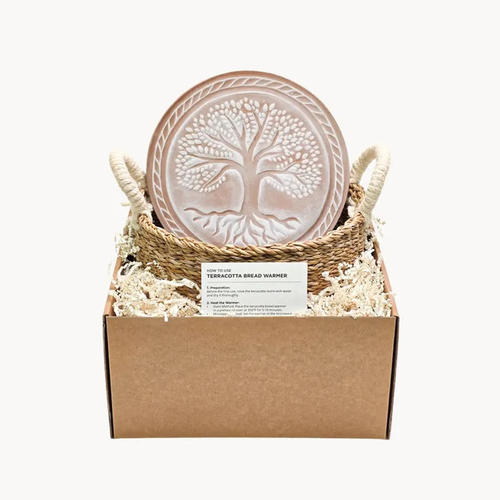 WS Handmade Bread Warmer & Wicker Basket - Tree of Life Round