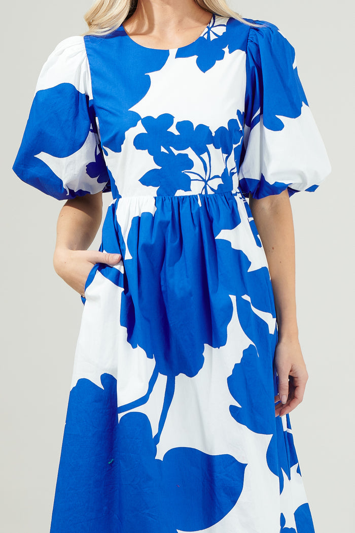Yardley Floral Poplin Puff Sleeve Midi Dress