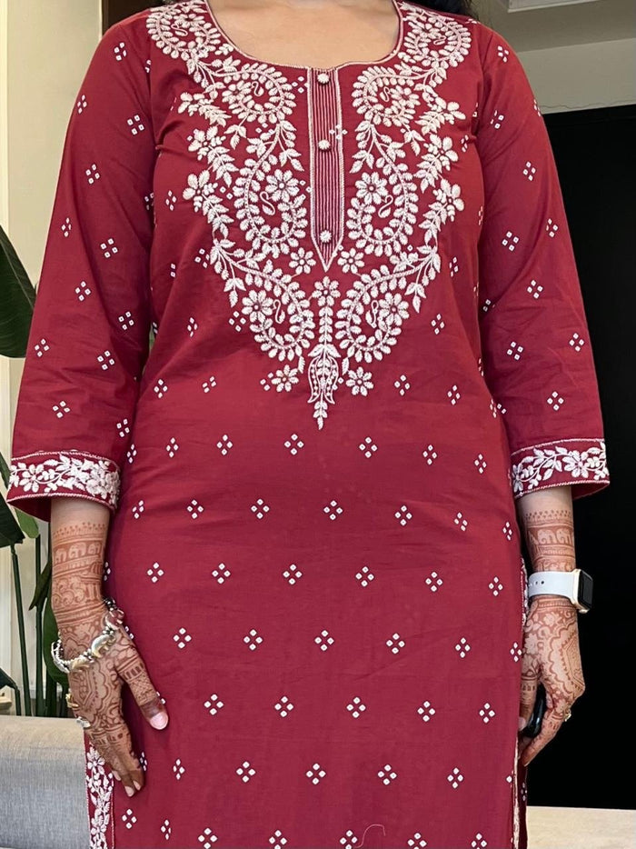 Zarna Embroidered Premium Cotton Set- Maroon