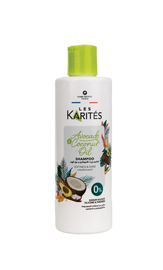 كاريتيه شامبو 400مل زيت افوكادو وجوزهند - Les Karites Avocado & Coconut Oil Shampoo – Softness & Shine (400ml)