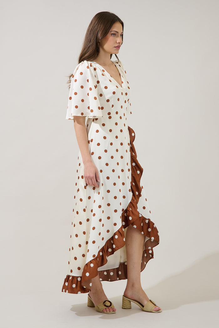 Abelia Hi-Low Maxi Wrap Dress Polka Dot